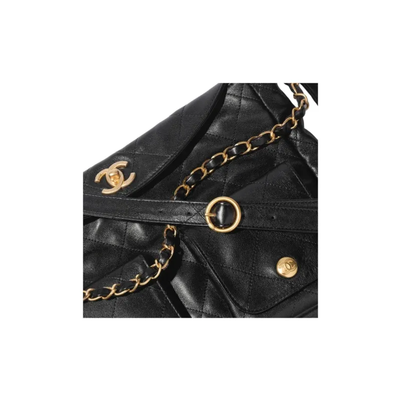 CHANEL Smooth Cow Leather Handbag, Shoulder Bag, Crossbody Bag Large Size Women's Black-2