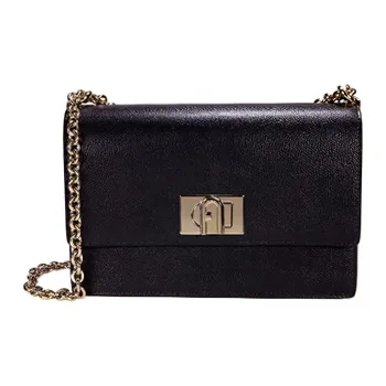 Furla Textured Leather Small Square Bag Shoulder Bag Small Size Women's Black
