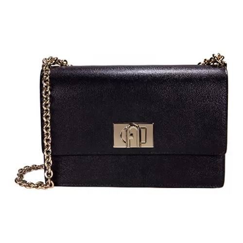 Furla Textured Leather Small Square Bag Shoulder Bag Trumpets Women's Black
