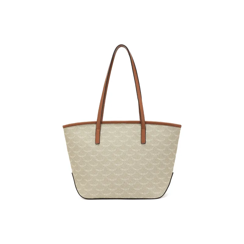 MEXICAN Polyurethane Leather Large Capacity Tote Shoulder Bag Handbag Regular Women's Caramel Tea/Gray Coconut White-3