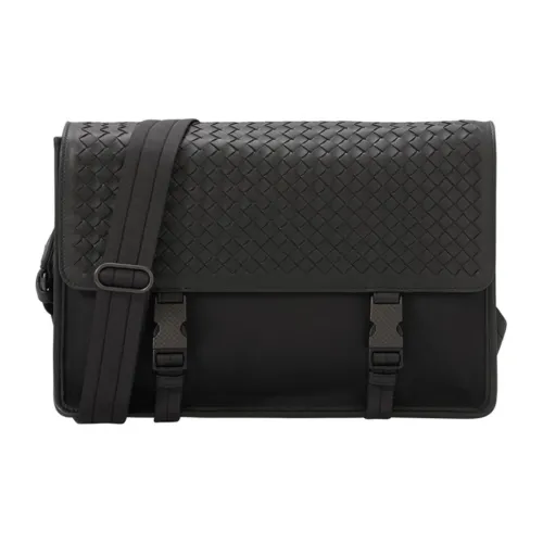 Bottega Veneta Intrecciato Sheepskin One Shoulder Crossbody Briefcases Men's Black