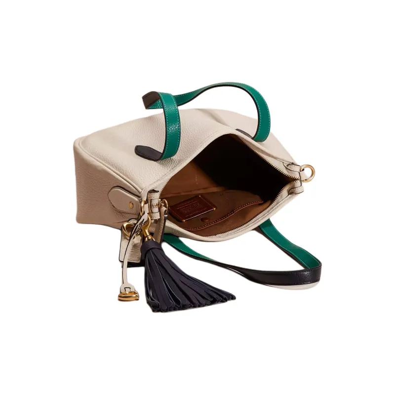 COACH Cary Soft Pebbled Leather Handbag Shoulder Bag Crossbody Bag Large Size Women's Brass & Chalk White-2
