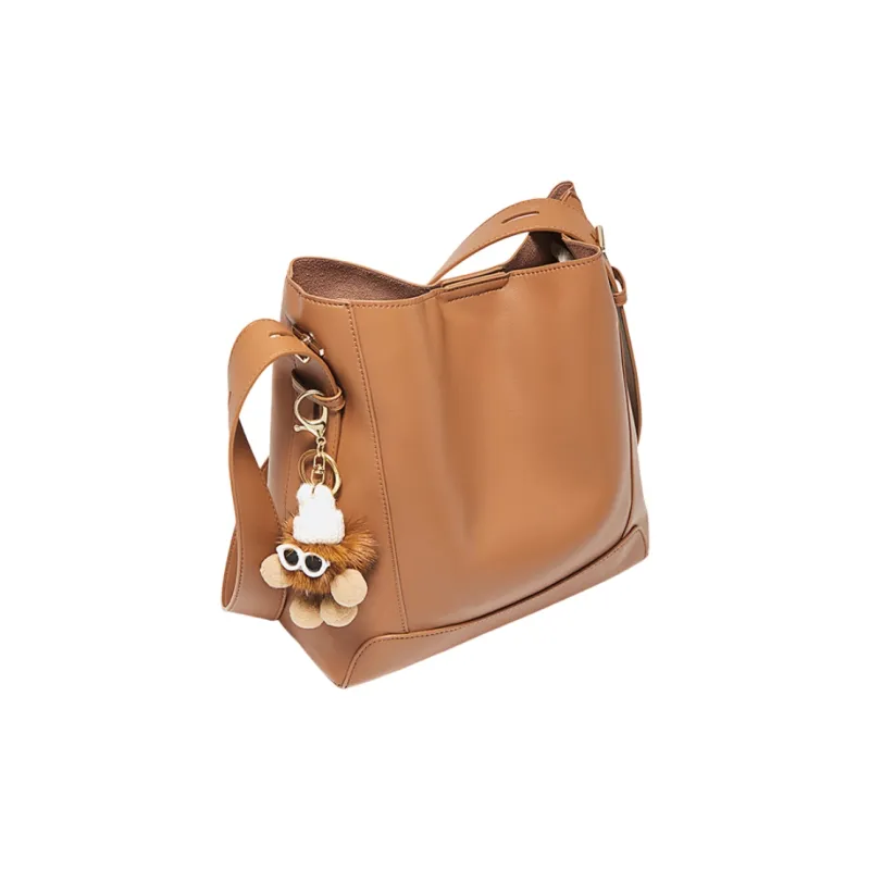 Marino Orlandi Synthetic Leather Cow Split Leather Handbag Shoulder Bag Large Size Women's Apricot/Brown-3