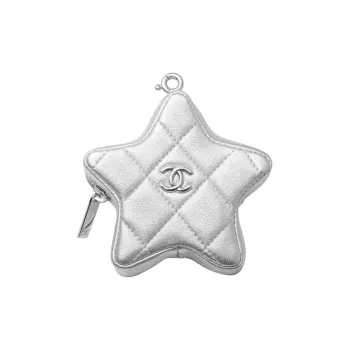 CHANEL Sheepskin Coin Purse Women's Silver