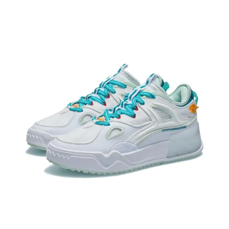 LiNing CF Twinkle Star Cushioning Lightweight Slip Resistant Breathable Low Top Skateboard Shoes Women's White Blue-2