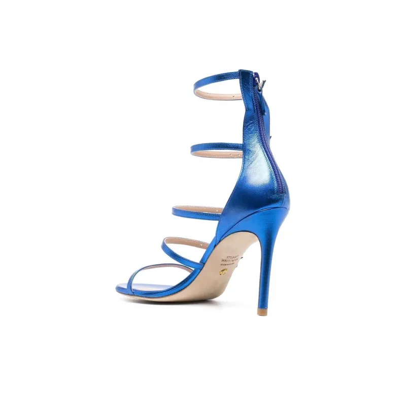 stuart weitzman 100mm Crystal-buckle Metallic Sandals-3
