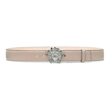 VERSACE Medusa Styling Leather Belts Men's Beige Width  4CM