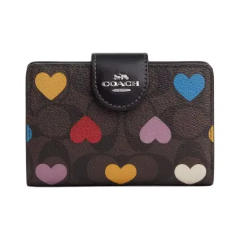 COACH Corner Zip Coated Canvas Bag Wallet Mini Women's Brown Black Multicolor
