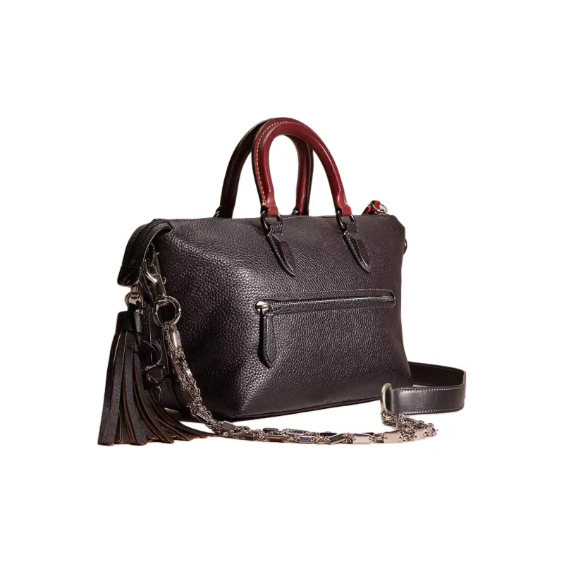 COACH Cara Eggstone Grain Leather Portable One Shoulder Crossbody Bag Large Size Women's Black-1