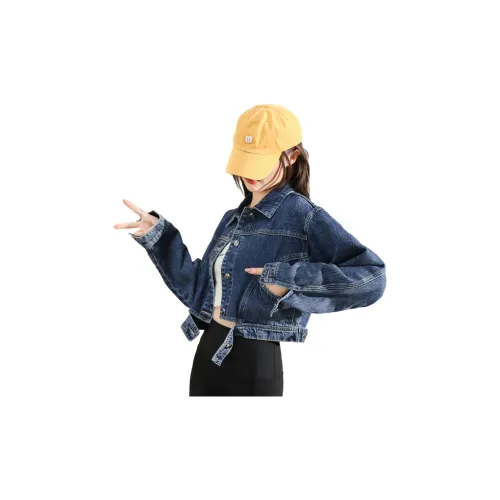 Tonlion Denim Jackets Women's Dark Blue