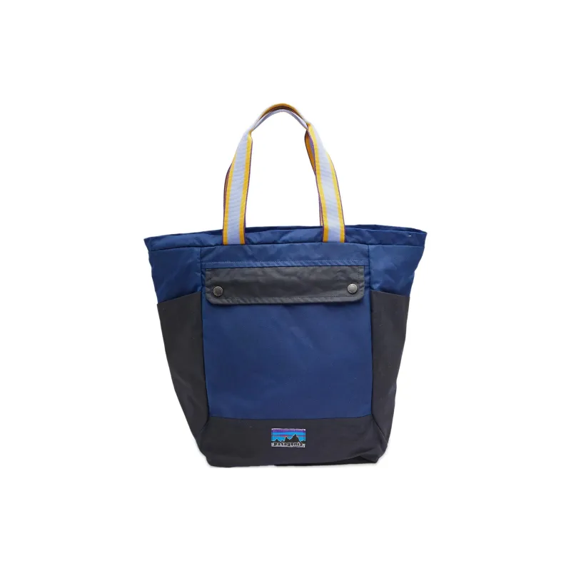 Patagonia Cotton Plain Weave Woven Fabric Tote Bag Shopping Bag Shoulder Bag Handbag Regular Unisex Marine Blue & Black-0