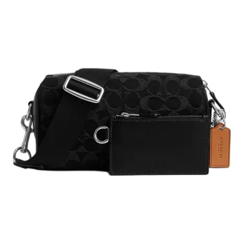 COACH Iconic Denim With Smooth Calfskin Shoulder Bag Crossbody Bag Small Size Women's Black