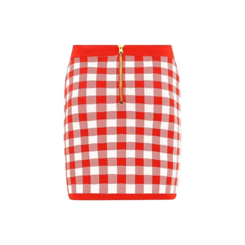 BALMAIN Gingham Check Patterned High Waisted Mini Skirt-1