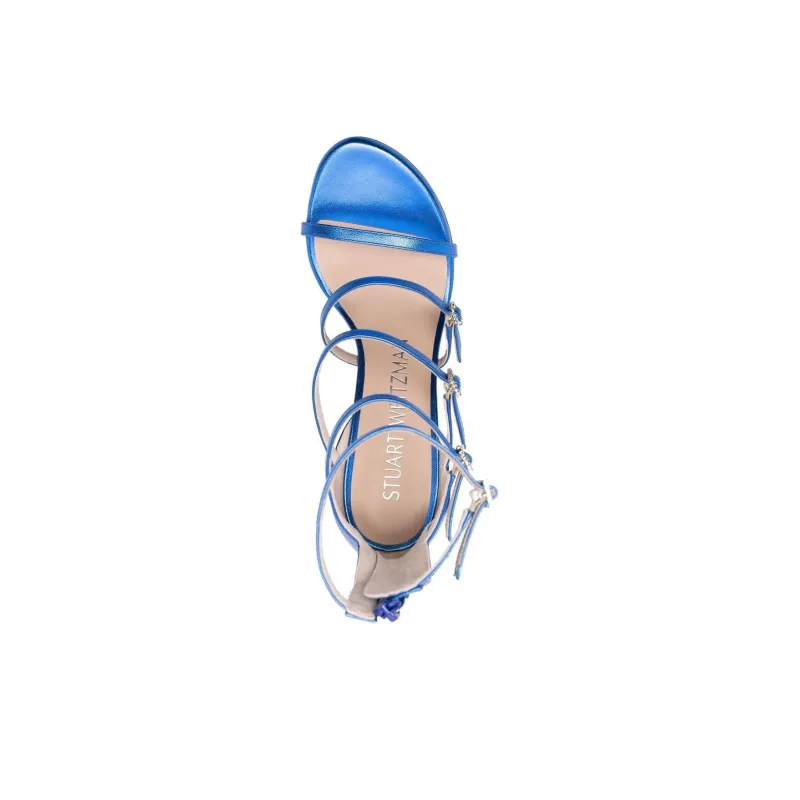 stuart weitzman 100mm Crystal-buckle Metallic Sandals-4
