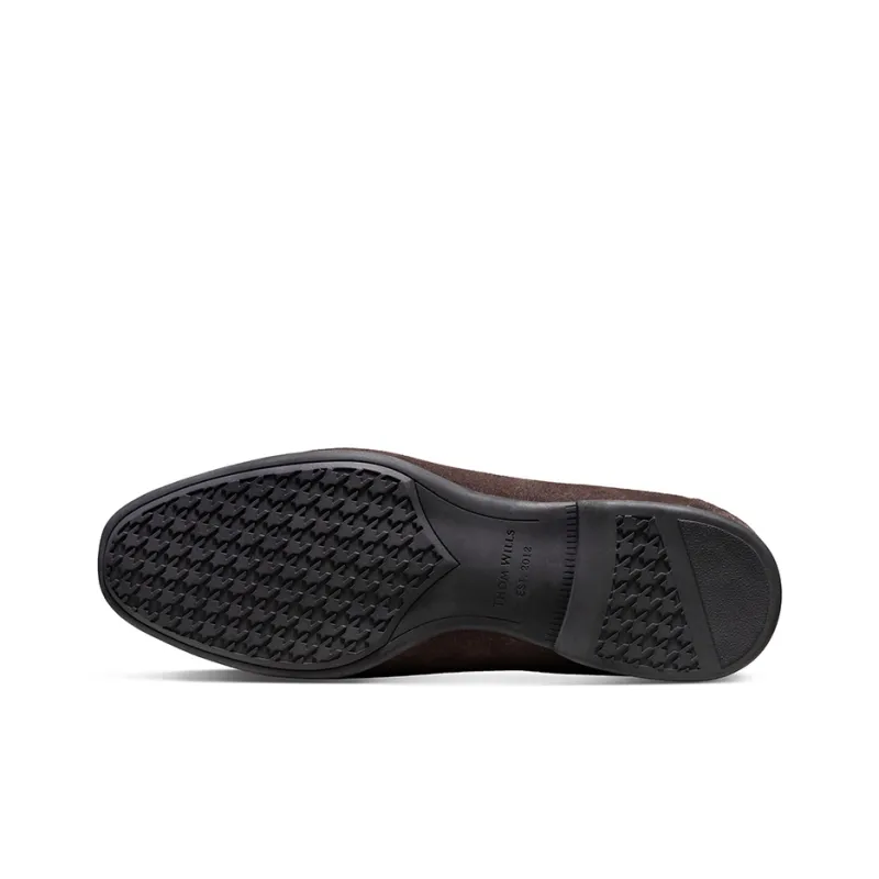THOM WILLS Suede Slip on Loafers Men's Dark Coffee-4