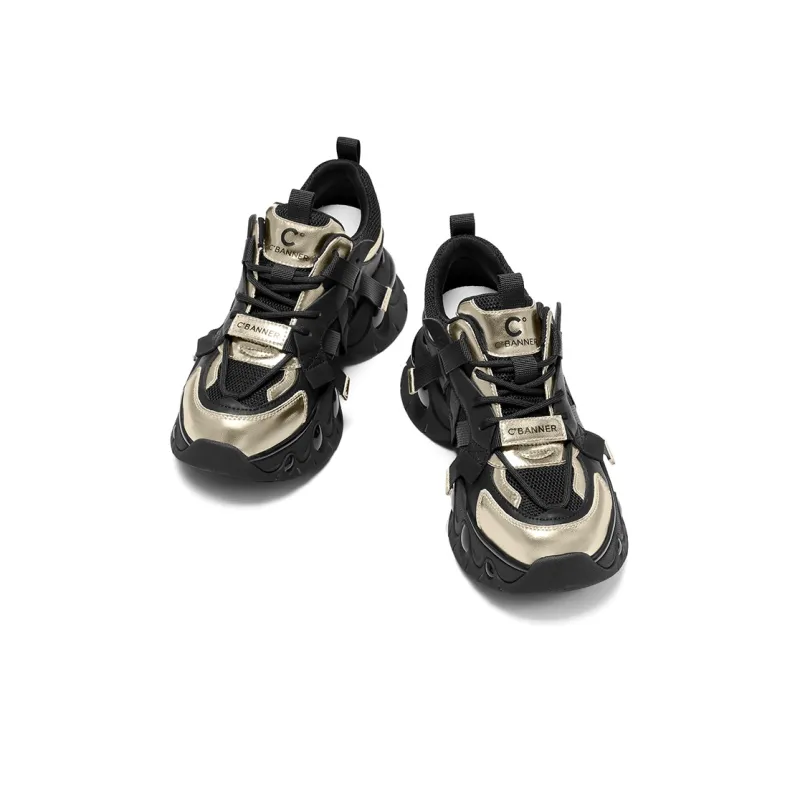 C°BANNER Low Top Chunky Sneakers Women's Black Gold-4