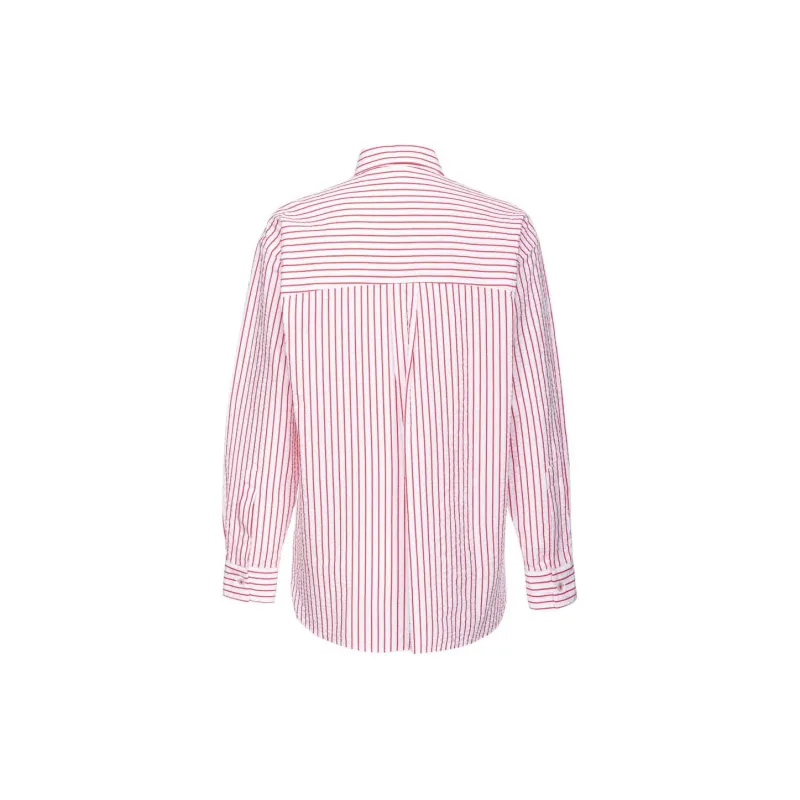PINKO SS24 Striped Seersucker Shirt Women's Red-1