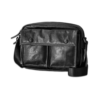 Back Step Top Grain Vegetable Tanned Cow Leather Genuine Leather Crossbody Messenger Shoulder Bag Unisex Black