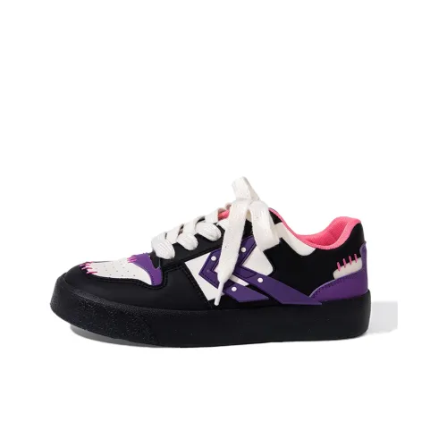 Feiyue Skateboard Shoes Women's Low-Top Black/Beige/Purple