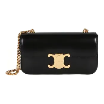 CELINE Triomphe Shiny Calfskin Crossbody Bag, Shoulder Bag Women's Black