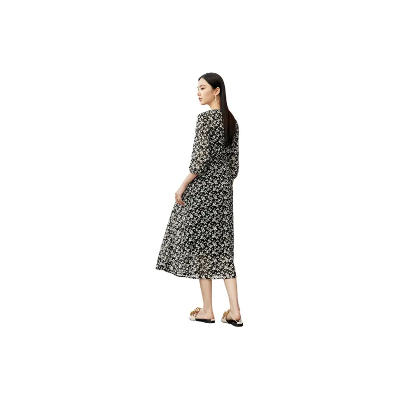 SENTUBILA Long Sleeved Dresses Women's Black Floral-1