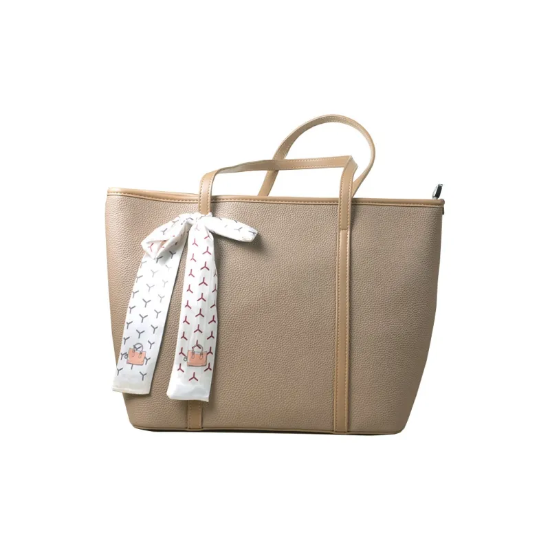 VANDEE Microfiber Shopping Bag Shoulder Bag Large Size Women's Black/Apricot-8