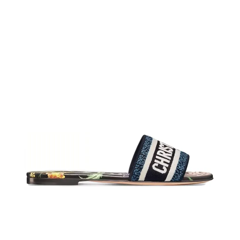 DIOR Dway Slide Black Multicolor Embroidered Cotton Women's-1