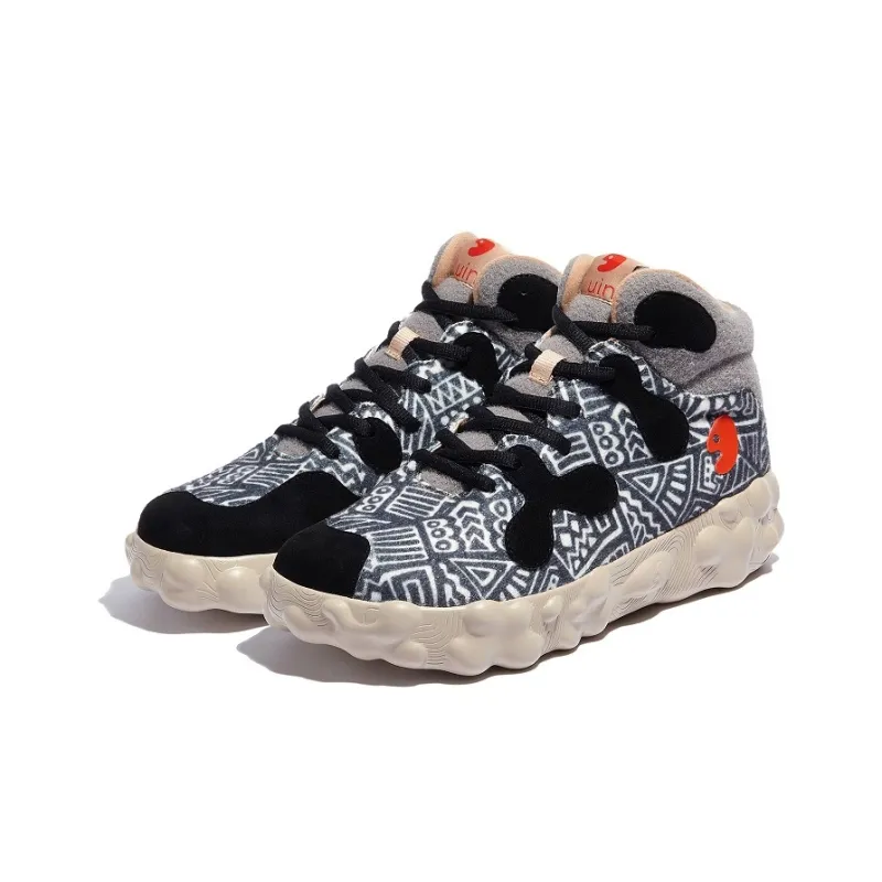 U.IN Painted Travel Shoes Figuras 3 African Artistic Collection Mid-Top Chunky Sneakers Men's-1