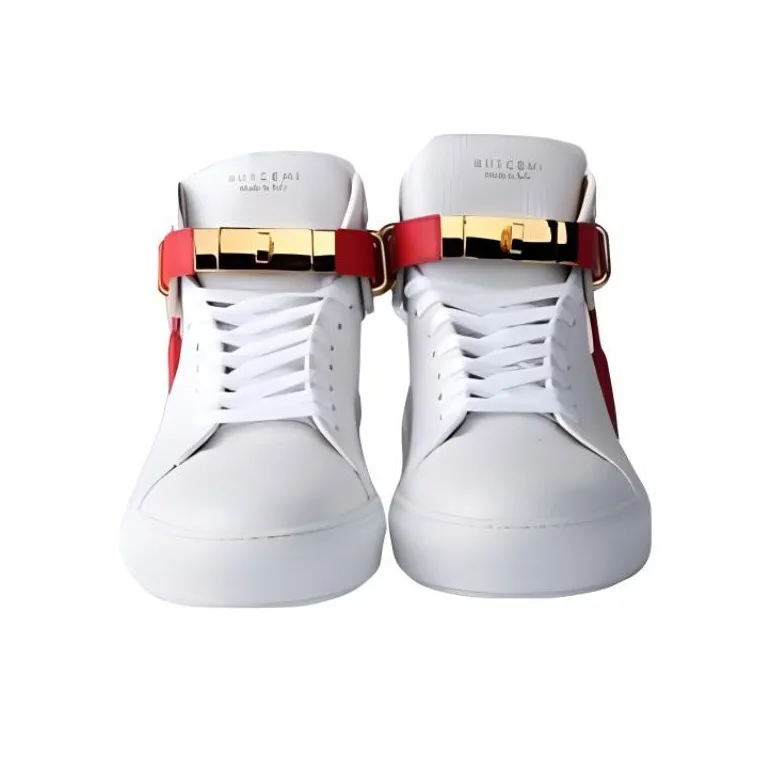 Buscemi High Top Skateboard Shoes Men's White Red-4