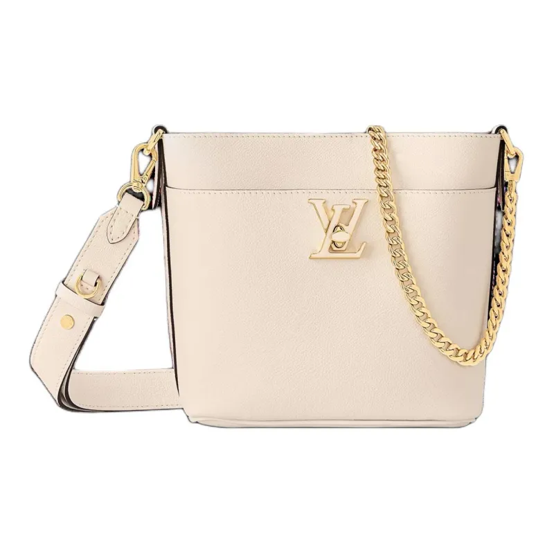 LOUIS VUITTON Grain Calfskin Bucket Bag, Shoulder Bag, Crossbody Bag Women's Quartz White-0