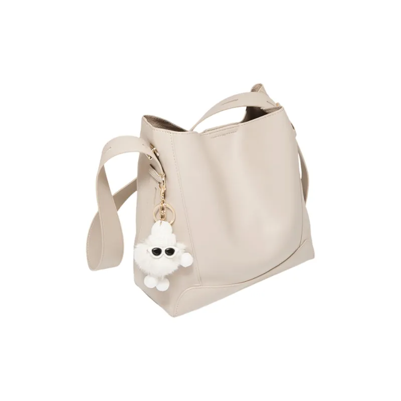 Marino Orlandi Synthetic Leather Cow Split Leather Handbag Shoulder Bag Large Size Women's Apricot/Brown-8
