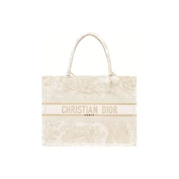DIOR BookTote Embroidery Tote Bag Shopping Bag Shoulder Bag Handbag Medium Size Women's Gold