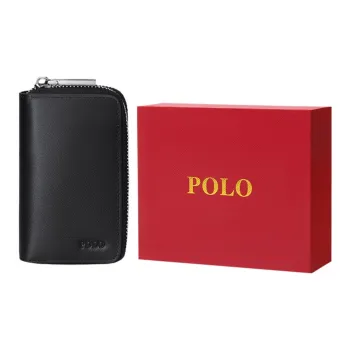 POLO Top Grain Cow Leather, Synthetic Leather Men's Card Holder Key Pouch Tubas Men's Black