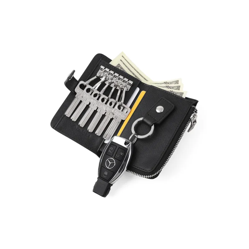 NAVIGARE Cow Leather 2 in 1 Car Key Pouch Card Holder, Wallet Trumpets Men's Black & Blue-3