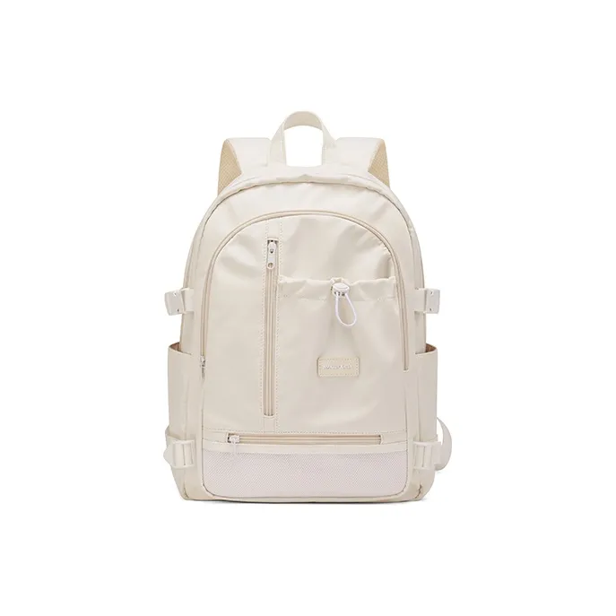 MAKEUP KITTEN Nylon Fabric Synthetic Leather Individual Versatile Backpack Large Size Unisex Ecru-1