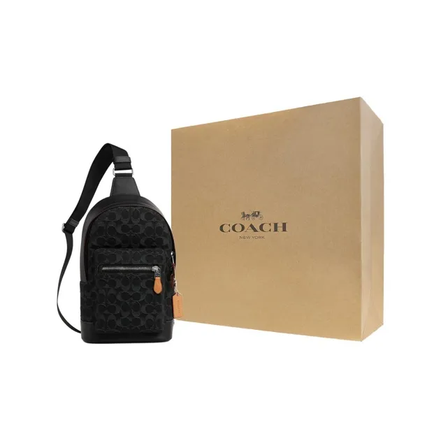 COACH West Fabric With Cow Leather Shoulder Bag Crossbody Bag Sling Bags Medium Size Men's Black-5