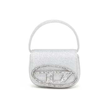 DIESEL Double Glitter Fabric Handbag Shoulder Bag Women's Silver
