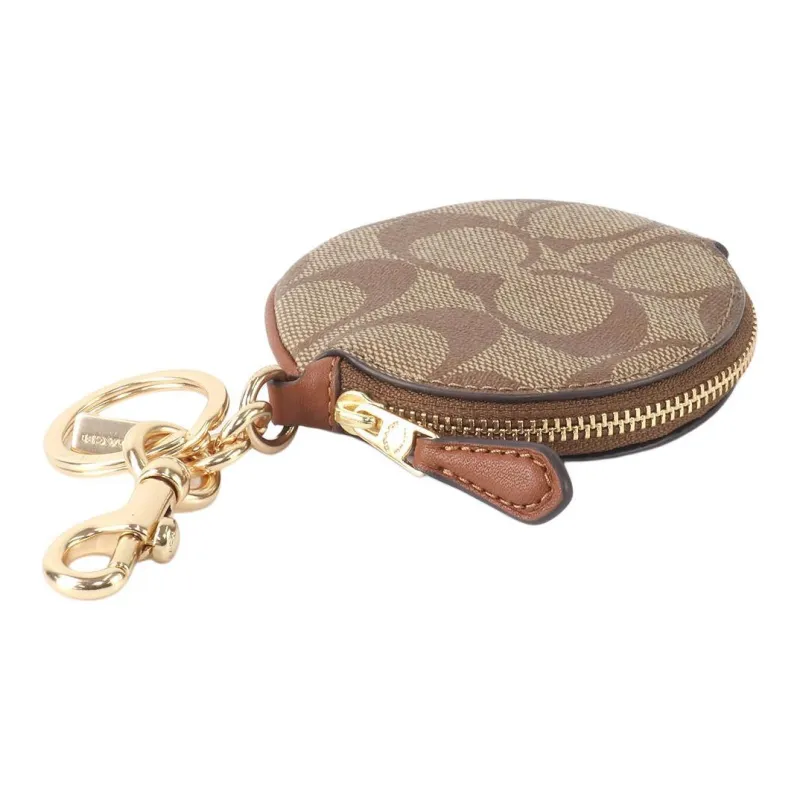 COACH Canvas With Leather Coin Purse Women's Khaki-4