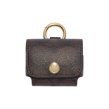 COACH Earbud Case Canvas With Exquisite Calfskin Earphone Case Women's Brown Black