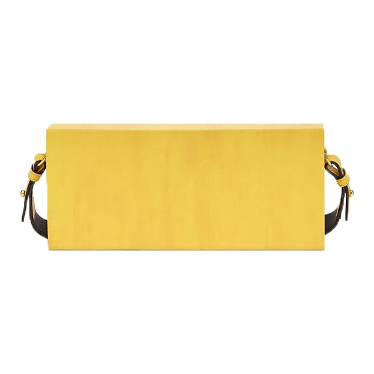 FENDI Leather Box Bag Shoulder Bag Crossbody Bag Unisex Yellow-3