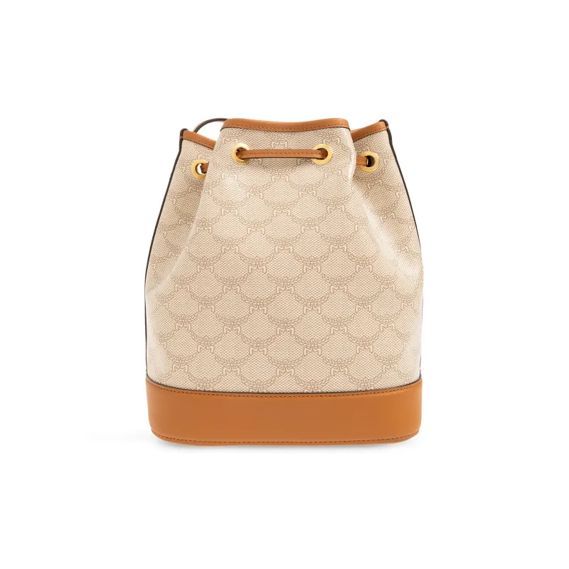 MCM Calfskin Leather Bucket Bag, Shoulder Bag, Crossbody Bag Medium Size Women's Beige-2