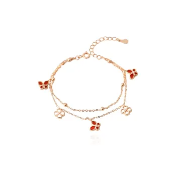 HOLLY RYAN Agate Elegance Sweet Style Lucky Four-Leaf Clover Butterfly Double-Layer Stackable Bracelets Women's