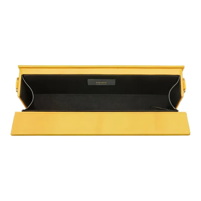 FENDI Leather Box Bag Shoulder Bag Crossbody Bag Unisex Yellow-2