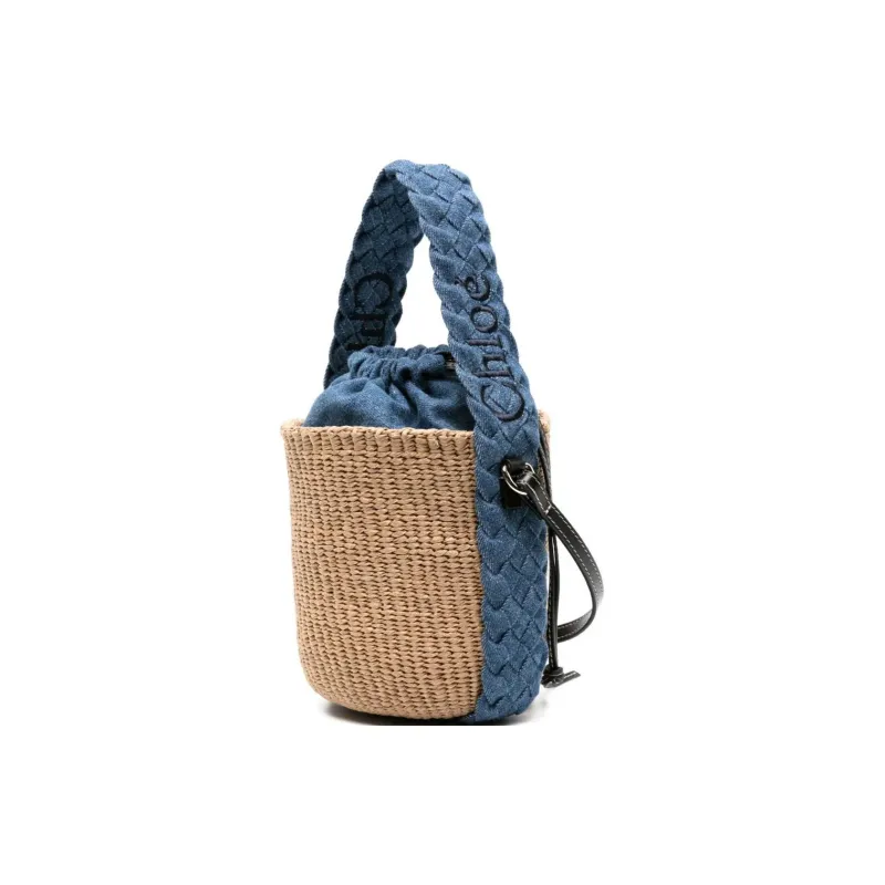 Chloe Woody Raffia Bucket Bag Handbag Women's Umber & Indigo-1