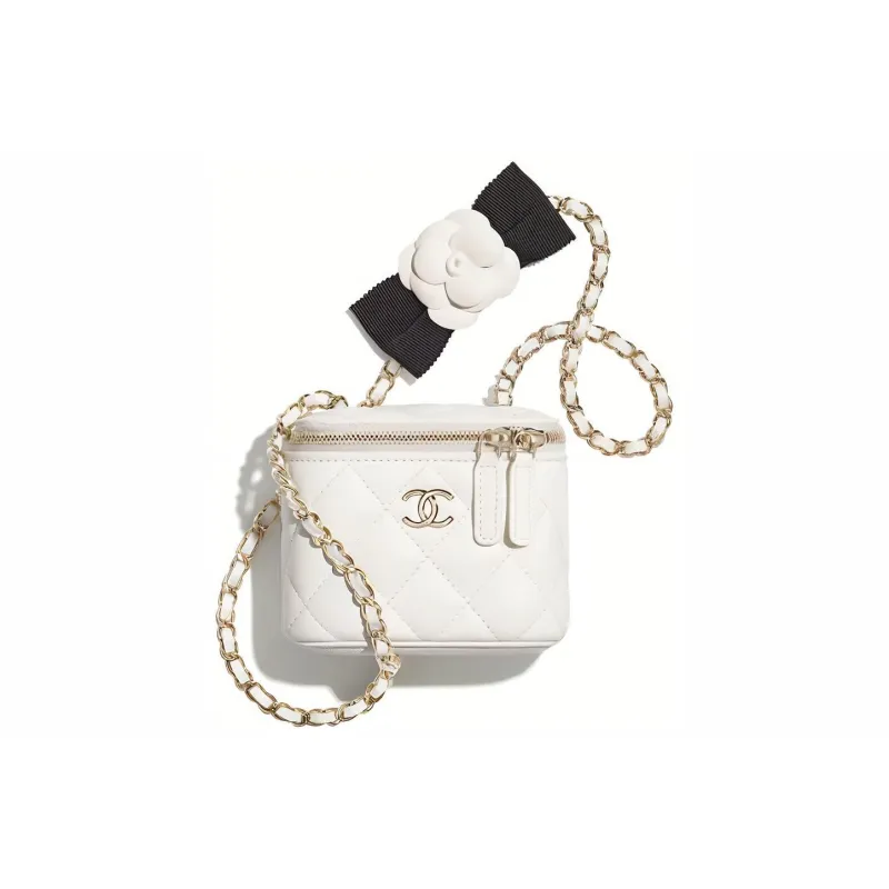 CHANEL Sheepskin Dressing Bag, Crossbody Bag Trumpets Women's White-1