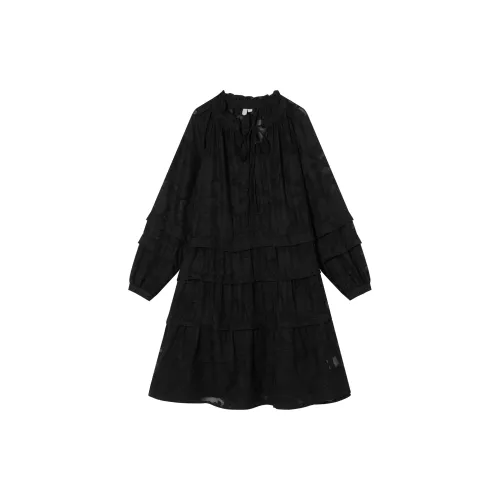 DIALOGUE Long-Sleeved Dresses Women's Midnight Black