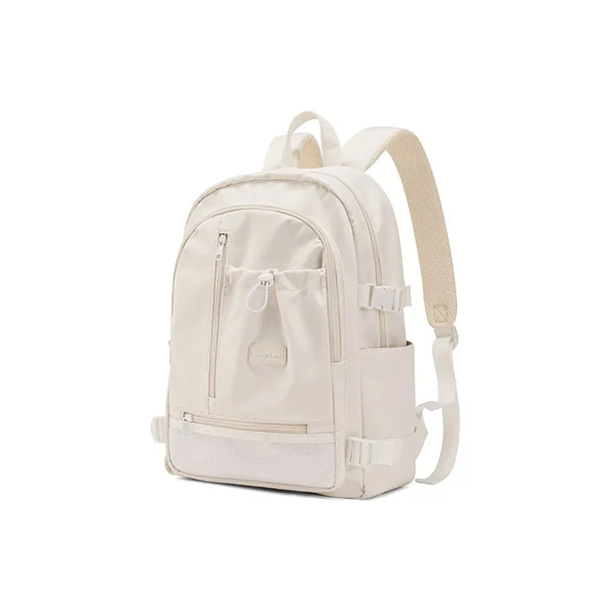 MAKEUP KITTEN Nylon Fabric Synthetic Leather Individual Versatile Backpack Large Size Unisex Ecru-2