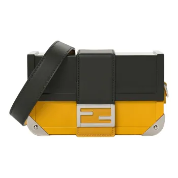 FENDI BaguetteTrunk Calfskin Leather Box Bag Baguette Bag Shoulder Bag Crossbody Bag Mini Men's Black/Yellow