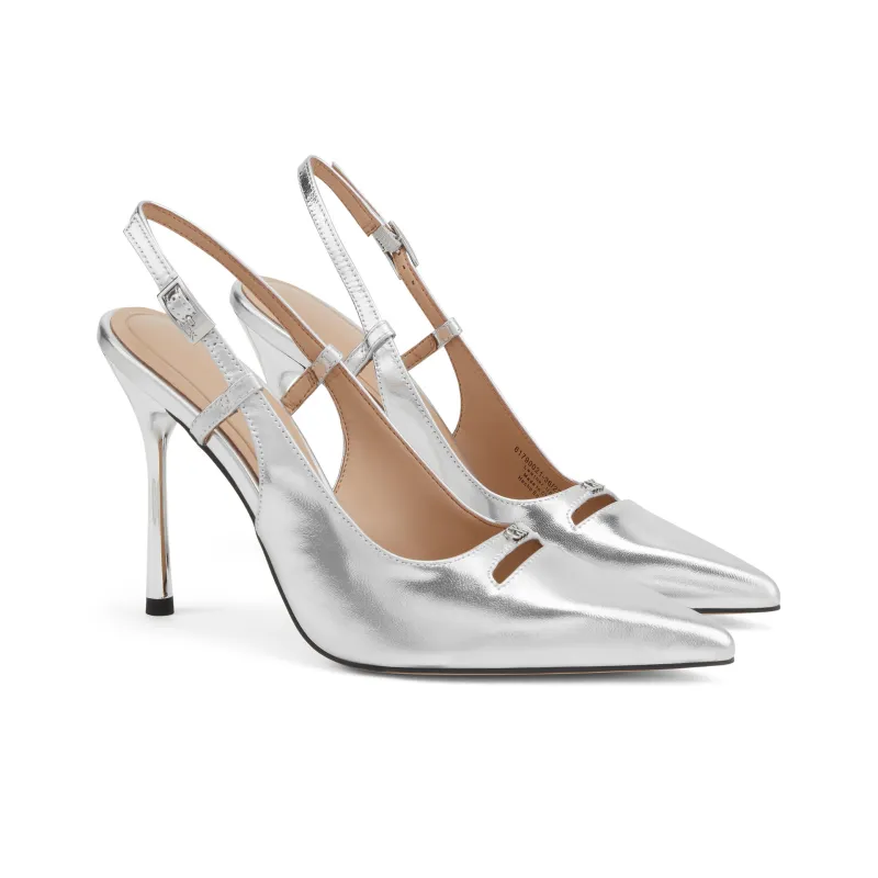 CHARLES&KEITH Small Ck One Strap High Heel Sandals 10.3cm Women's Black Box Black/Silver/Beige-4