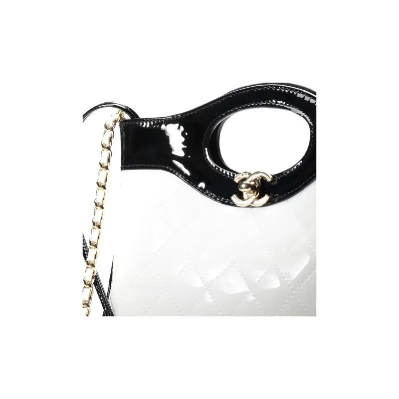 CHANEL Calf Patent Leather Shoulder Bag, Crossbody Bag, Handbag Mini Women's Black/White-3